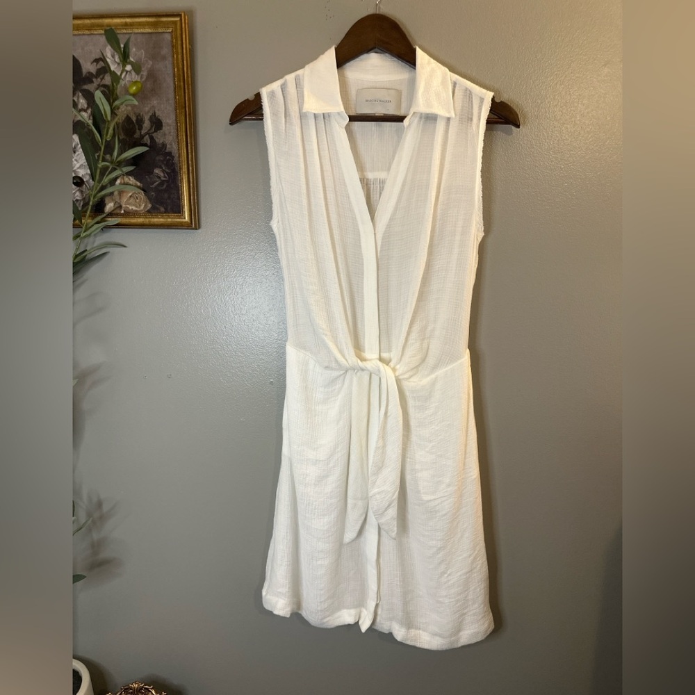 Brochu Walker White Belted Shirt Dress Sleeveless Gauze Mini Pockets Lined S - Picture 2 of 8